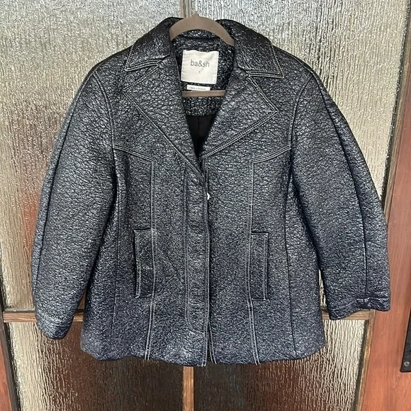 Ba&Sh Blue Volupia Coat - Navy Crinkle Shiny - Size 1 (small) - Picture 4 of 10